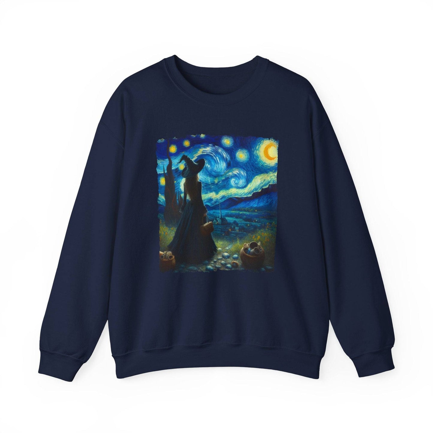 Witch Starry Night Sweatshirt - Van Gogh Inspired Halloween Art - Goateez Style