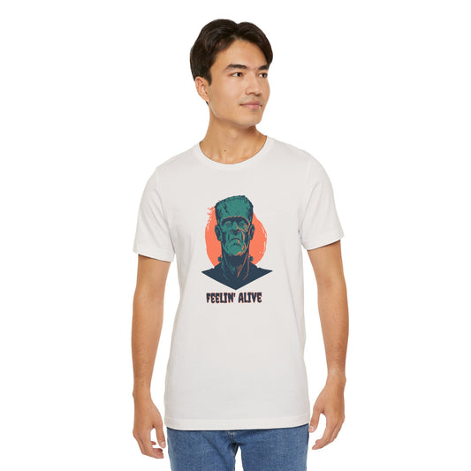 Feelin' Alive Frankenstein Funny Design Halloween Graphic T-Shirt - Goateez Style