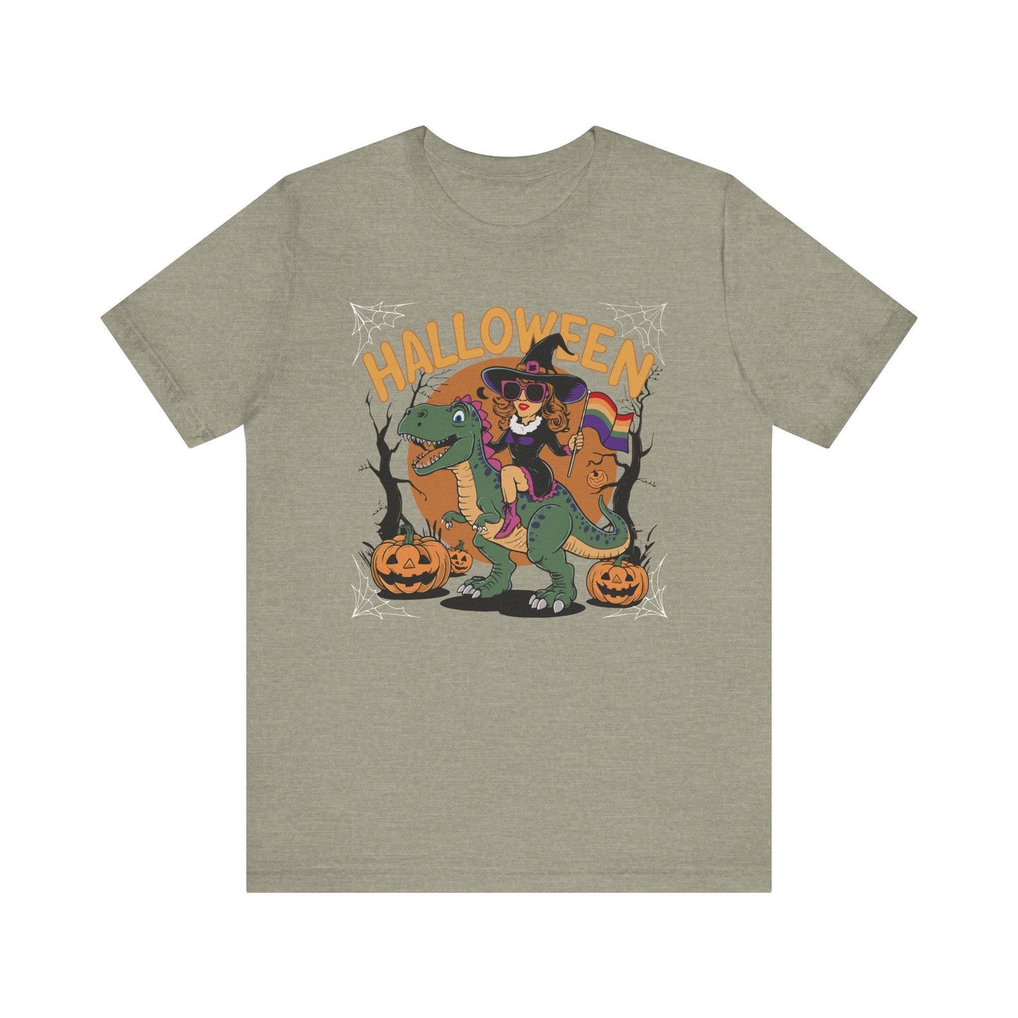 Halloween Witch and Dinosaur Pride T-Shirt - Fun LGBTQ Halloween Design - Goateez Style