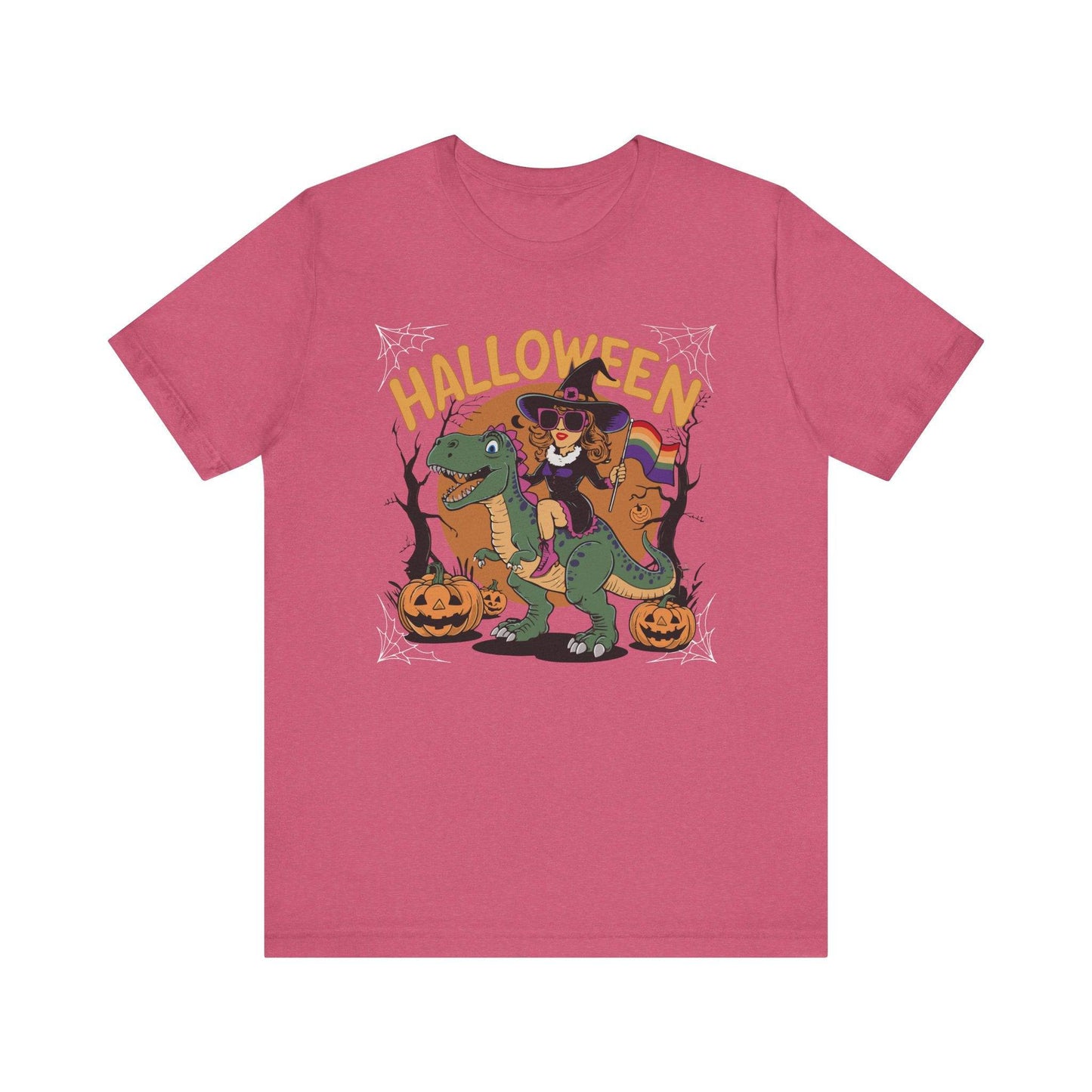 Halloween Witch and Dinosaur Pride T-Shirt - Fun LGBTQ Halloween Design - Goateez Style
