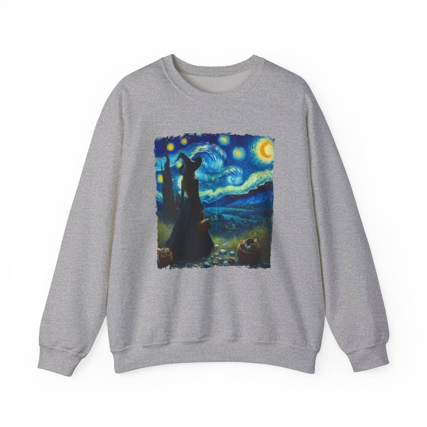 Witch Starry Night Sweatshirt - Van Gogh Inspired Halloween Art - Goateez Style