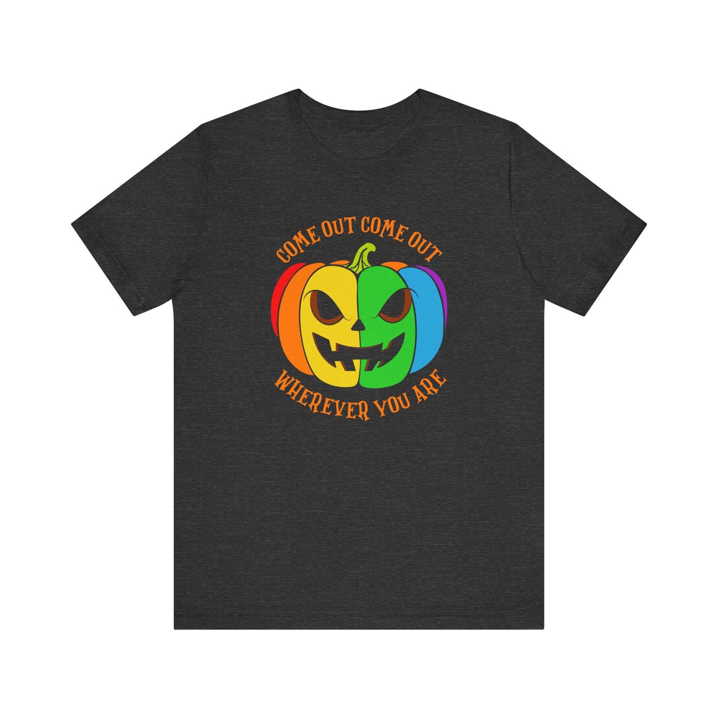Come Out Wherever You Are LGBTQ Halloween T-Shirt - Rainbow Pumpkin Design - Goateez Style