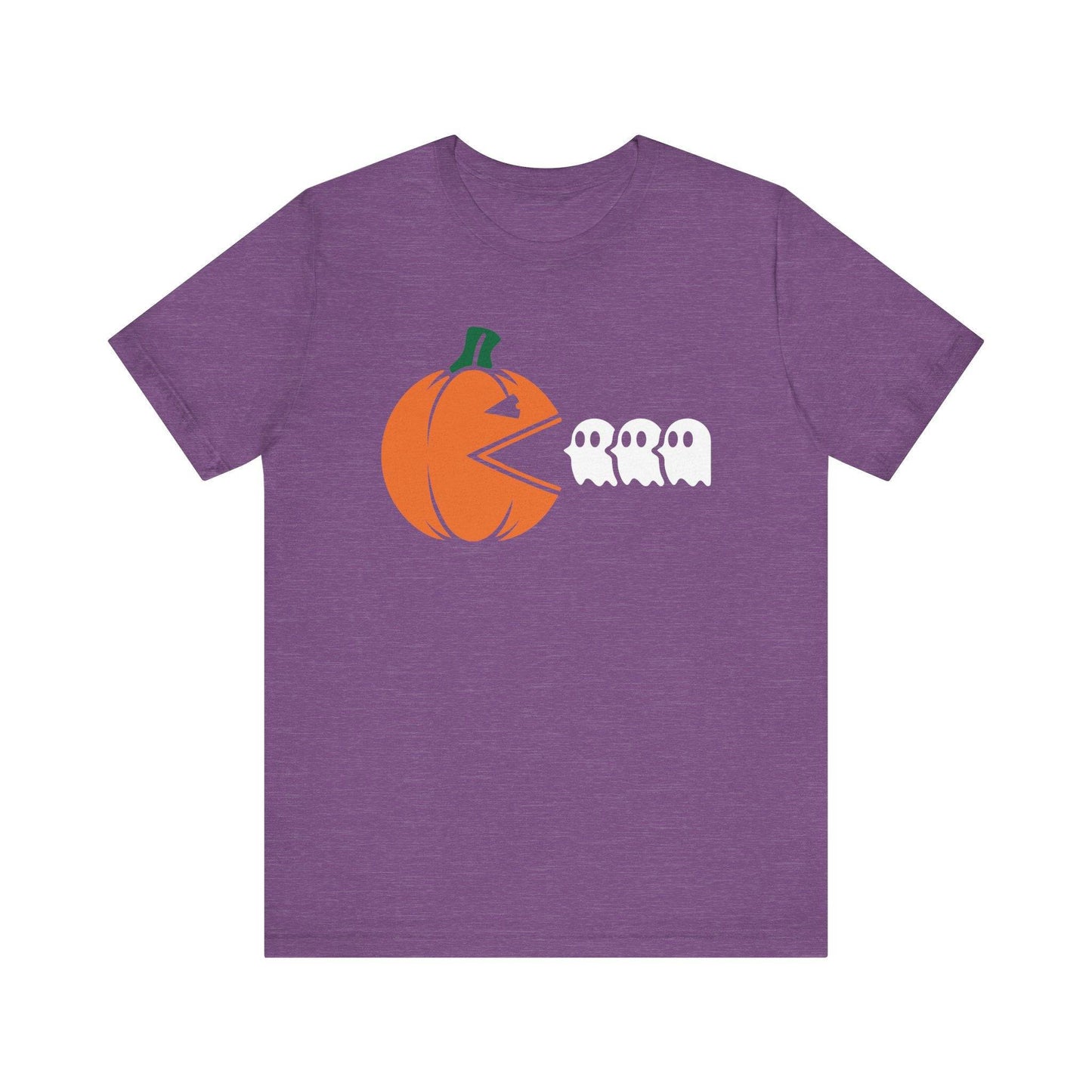 Halloween Pumpkin Chasing Ghosts T-Shirt - Fun Retro Gaming Design - Goateez Style