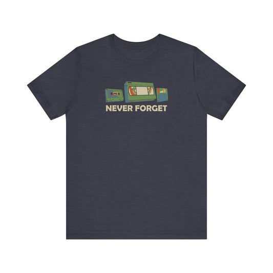 Never Forget T-Shirt - Retro Cassette, VHS, and Floppy Disk Design - Goateez Style