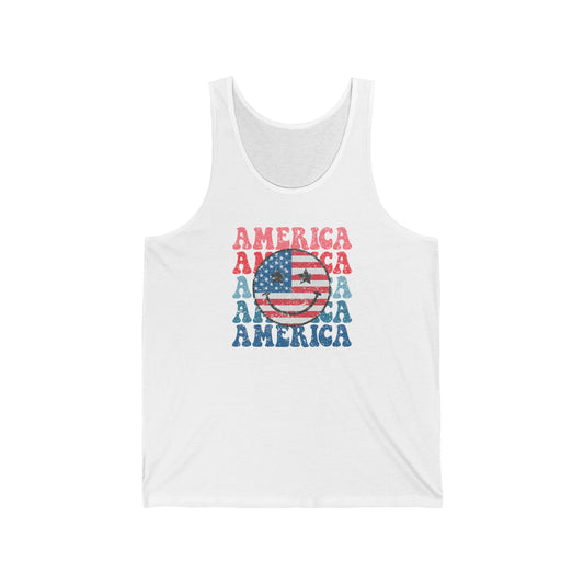 Retro America Smiley Face Tank Top - Patriotic 70s Vibes - Goateez Style