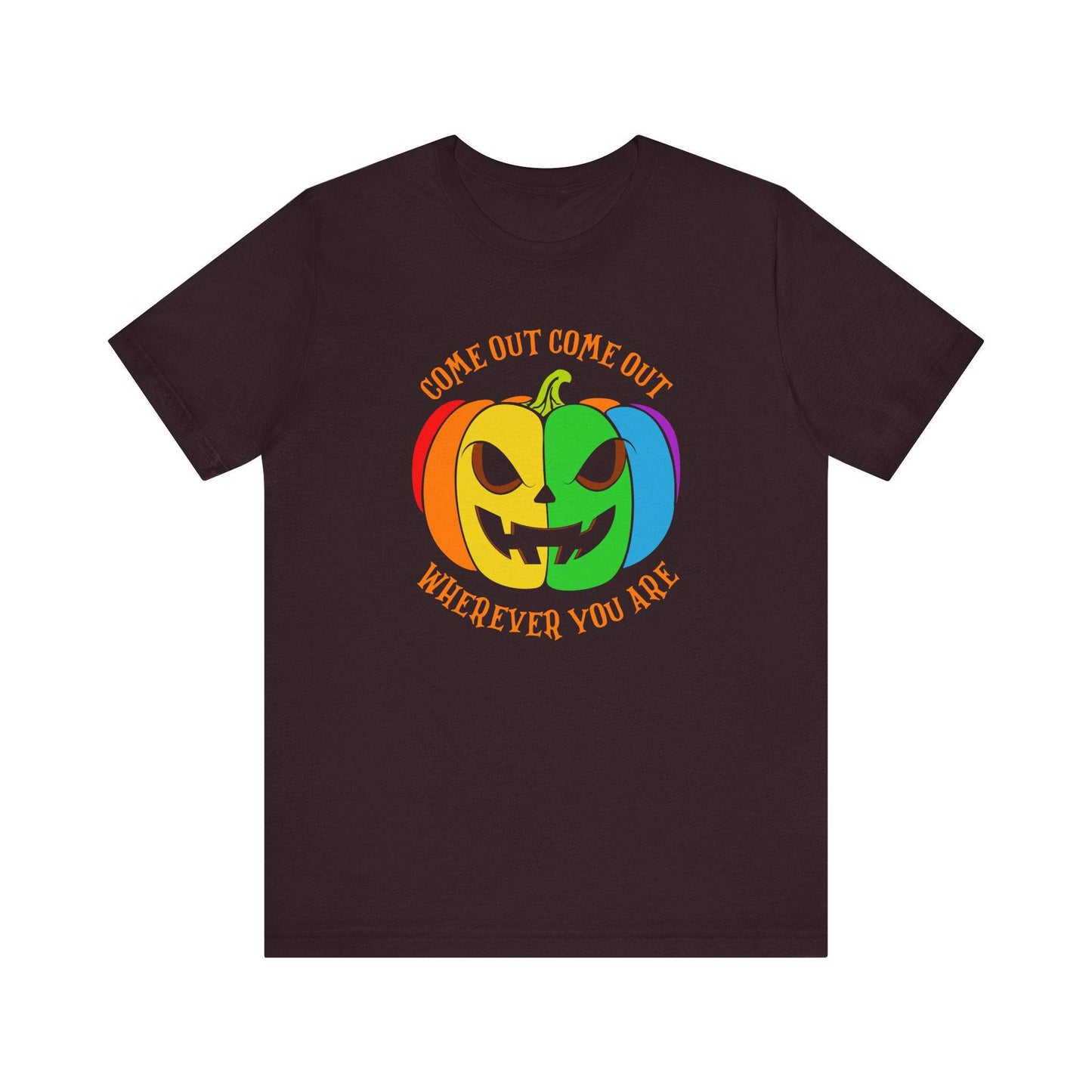 Come Out Wherever You Are LGBTQ Halloween T-Shirt - Rainbow Pumpkin Design - Goateez Style