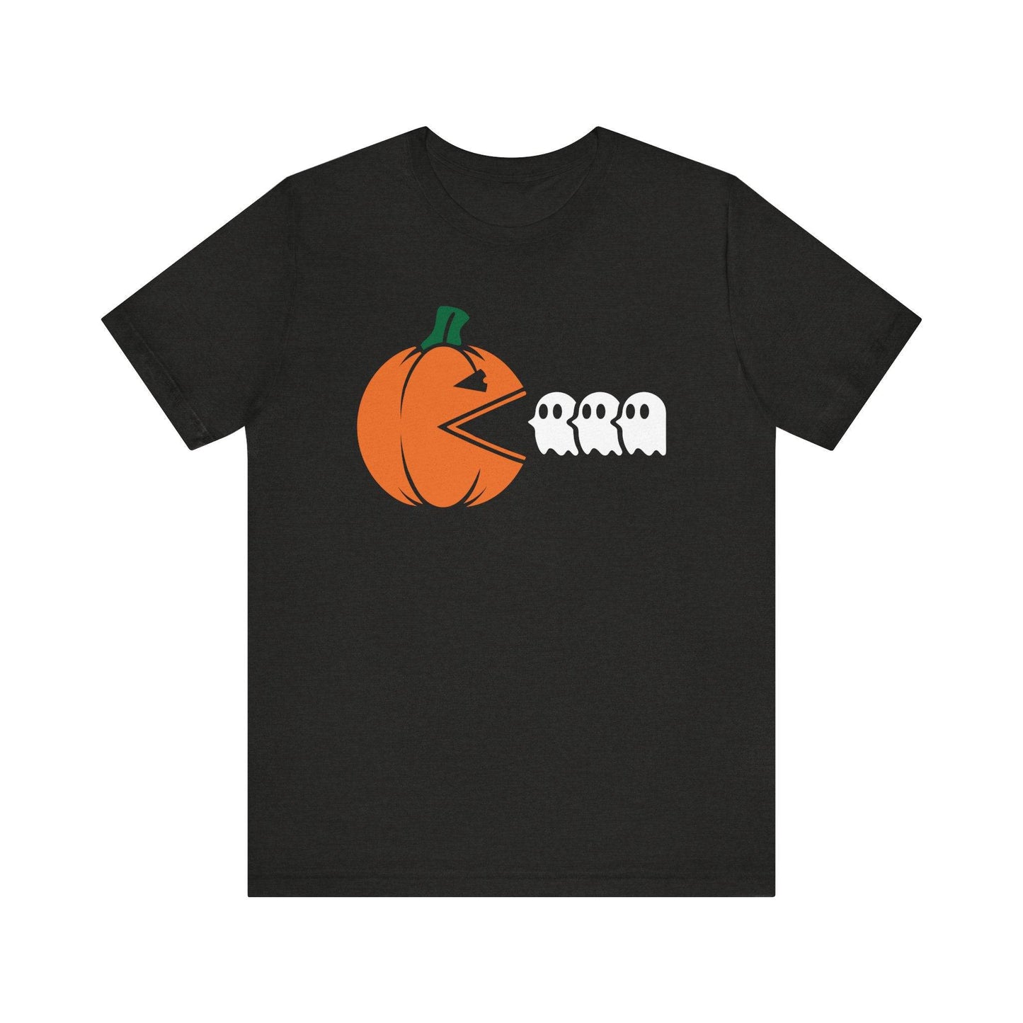 Halloween Pumpkin Chasing Ghosts T-Shirt - Fun Retro Gaming Design - Goateez Style