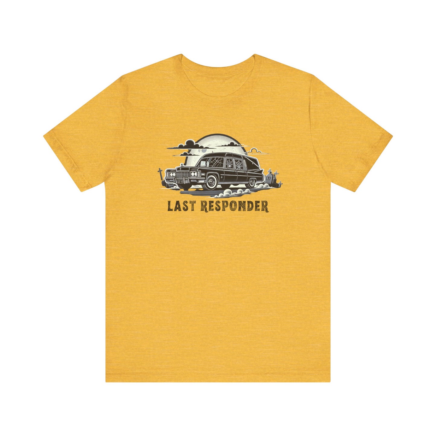 Last Responder Hearse Shirt - Spooky Halloween Graphic Tee, Gothic Horror Car T-Shirt, Creepy Graveyard Moon Design - Goateez Style
