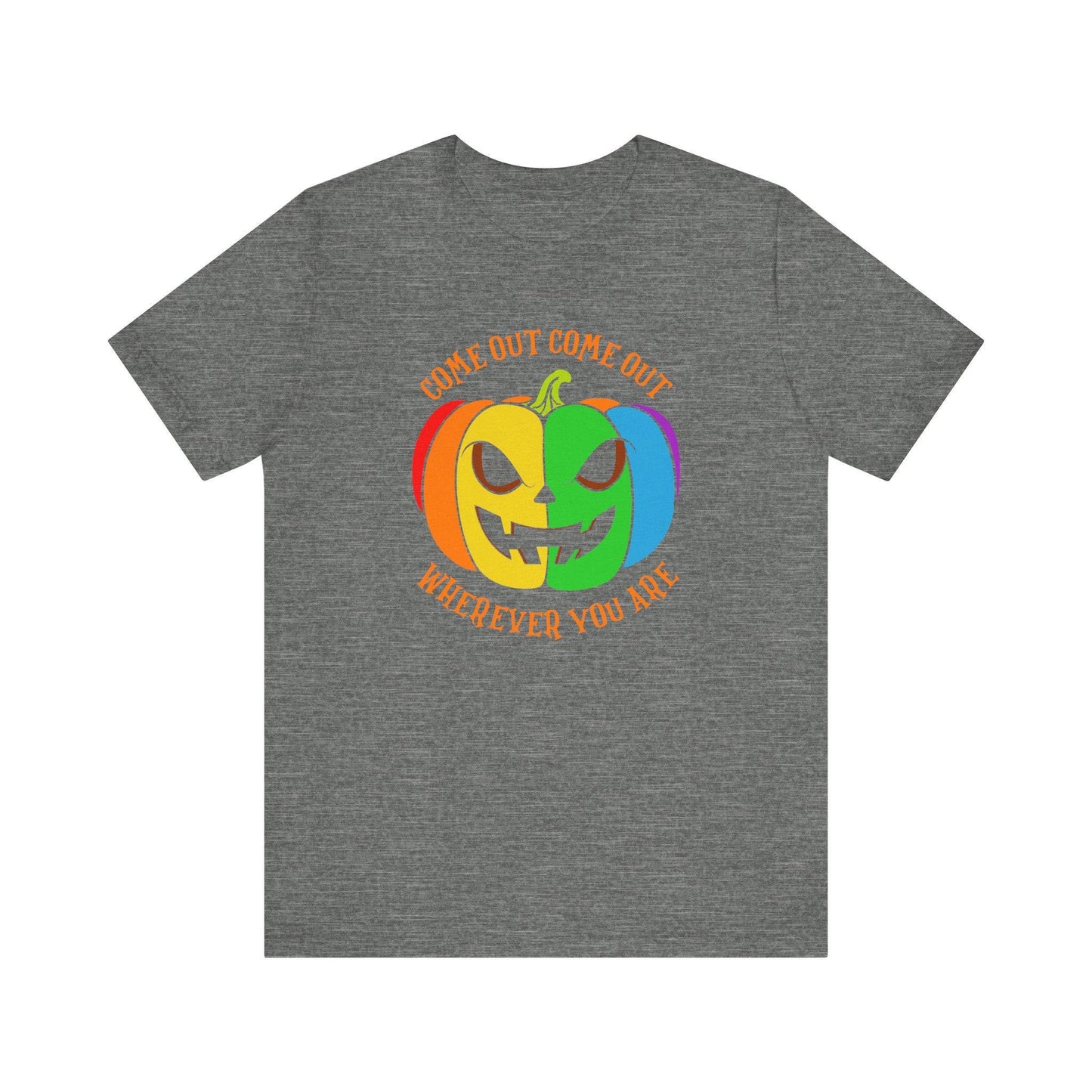 Come Out Wherever You Are LGBTQ Halloween T-Shirt - Rainbow Pumpkin Design - Goateez Style