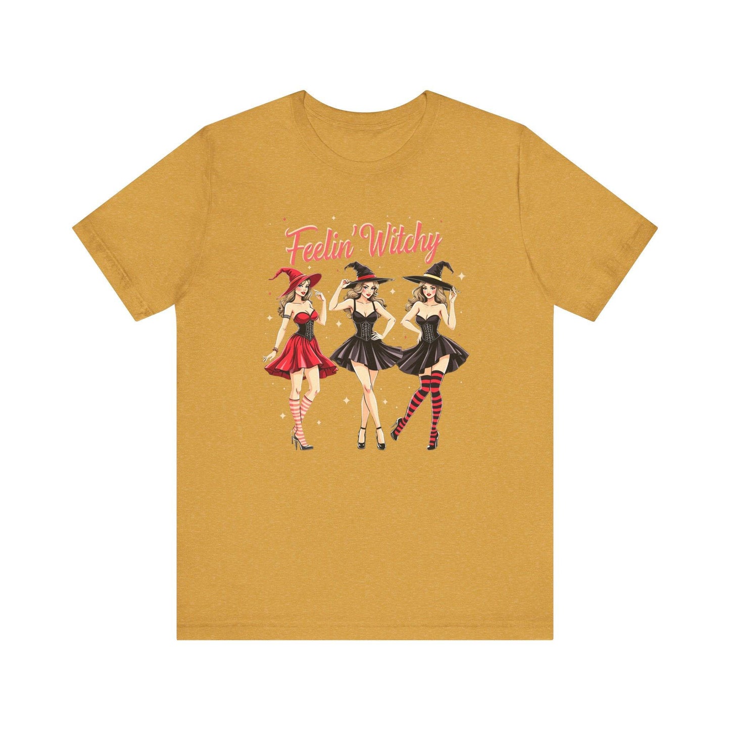 Feelin' Witchy Halloween T-Shirt - Witchy Vibes Cute Witch Trio - Goateez Style