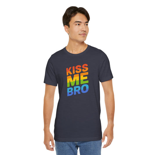 Kiss Me Bro Shirt Funny Gay Pride LGBTQ Rainbow Tee - Goateez Style