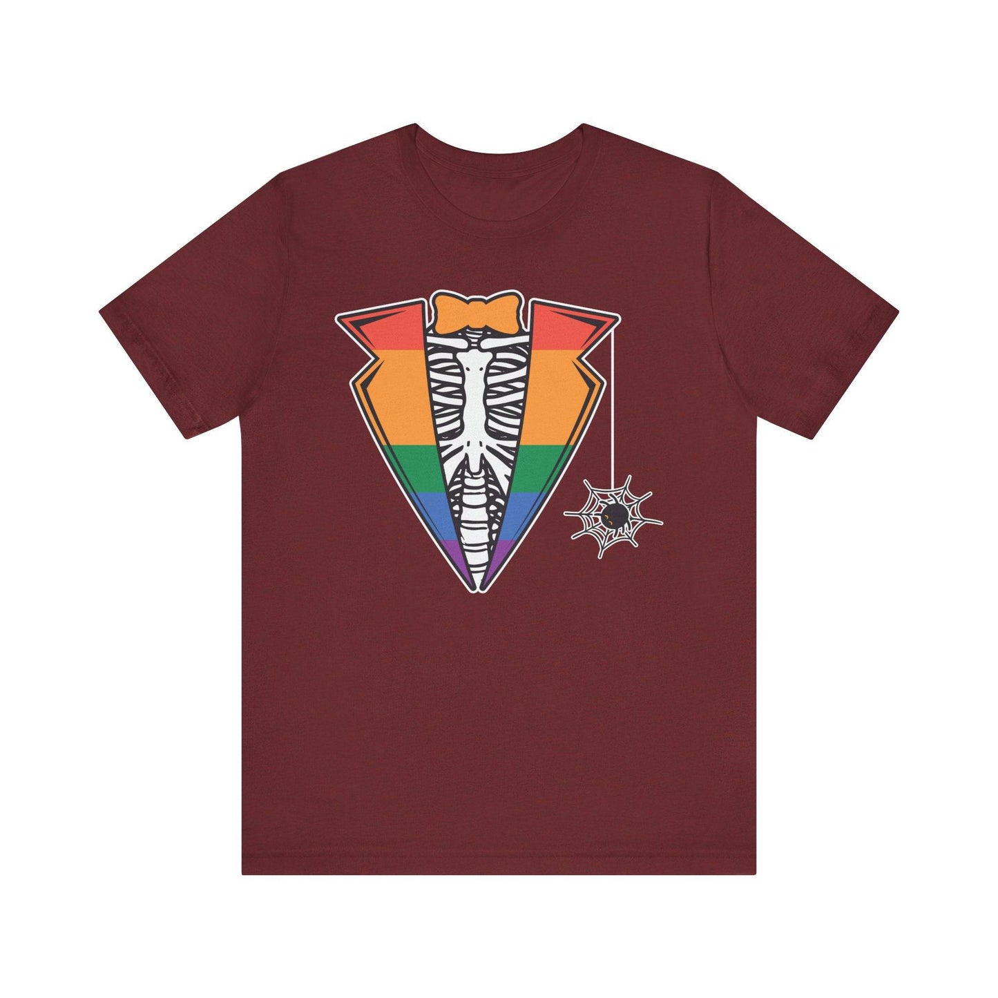 Skeleton Tuxedo Pride Flag T-Shirt - LGBTQ Halloween Costume Design - Goateez Style
