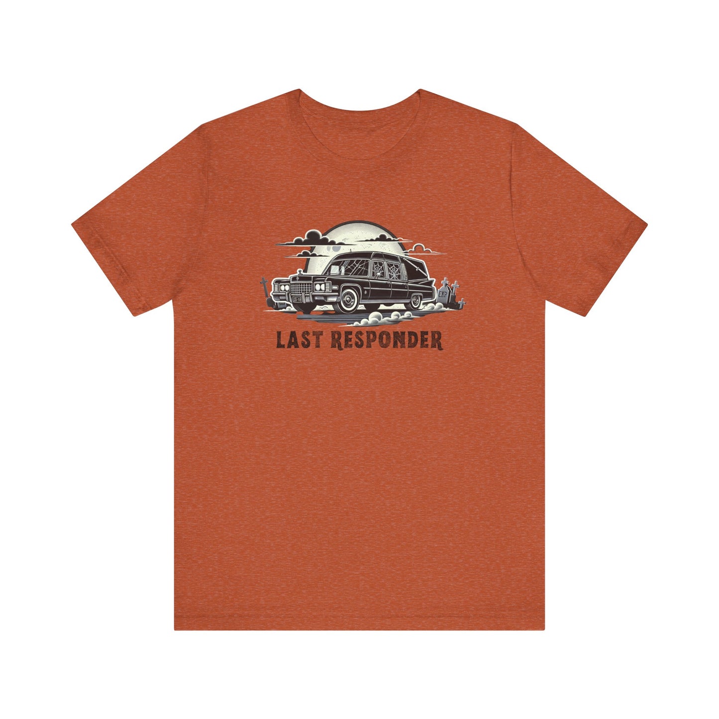 Last Responder Hearse Shirt - Spooky Halloween Graphic Tee, Gothic Horror Car T-Shirt, Creepy Graveyard Moon Design - Goateez Style
