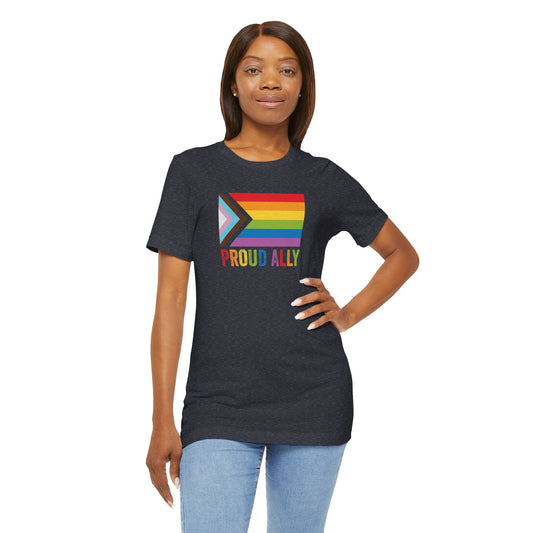 Proud Ally T-Shirt - LGBTQ Inclusive Rainbow Flag Tee - Goateez Style