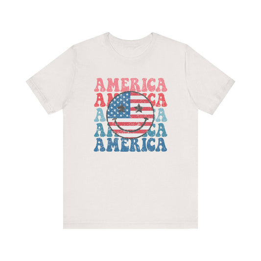 Retro America Smiley Face - Patriotic Groovy Tee - Goateez Style