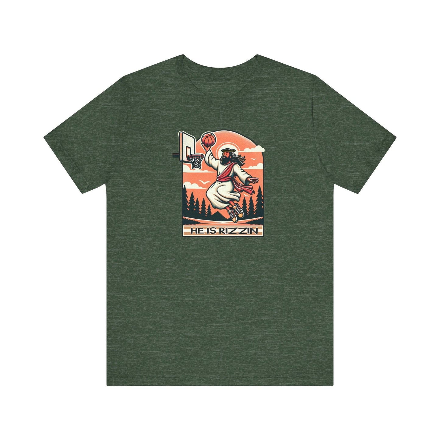 He Is Rizzin Easter T-Shirt - Funny Jesus Basketball Humor Tee - Goateez Style