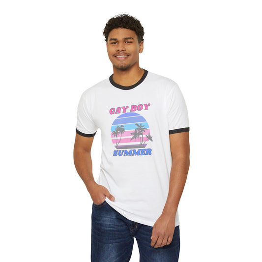 Retro Gay Boy Summer Ringer Tee – LGBTQ Pride Shirt - Goateez Style