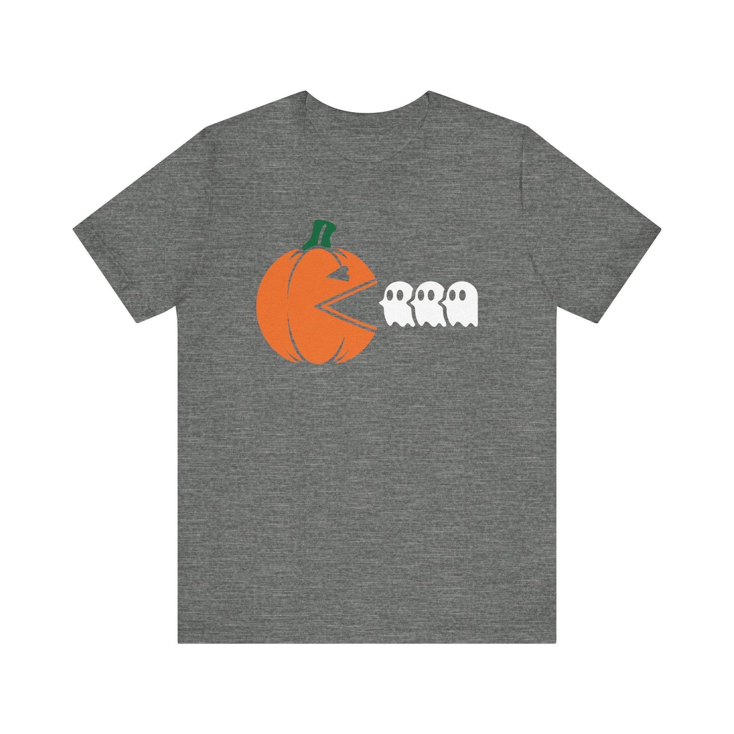 Halloween Pumpkin Chasing Ghosts T-Shirt - Fun Retro Gaming Design - Goateez Style