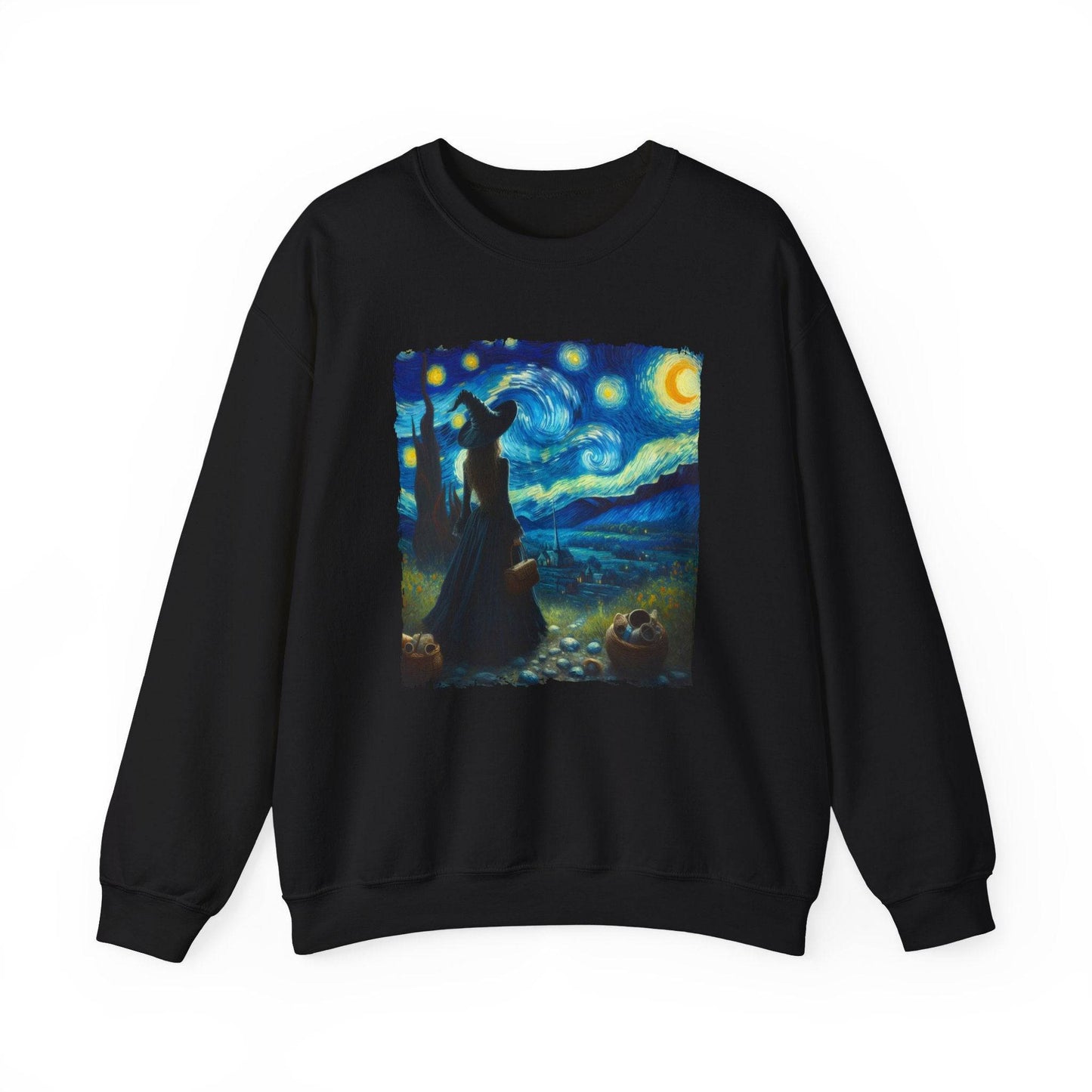 Witch Starry Night Sweatshirt - Van Gogh Inspired Halloween Art - Goateez Style
