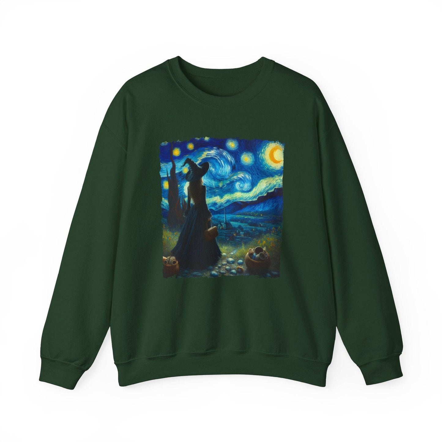 Witch Starry Night Sweatshirt - Van Gogh Inspired Halloween Art - Goateez Style