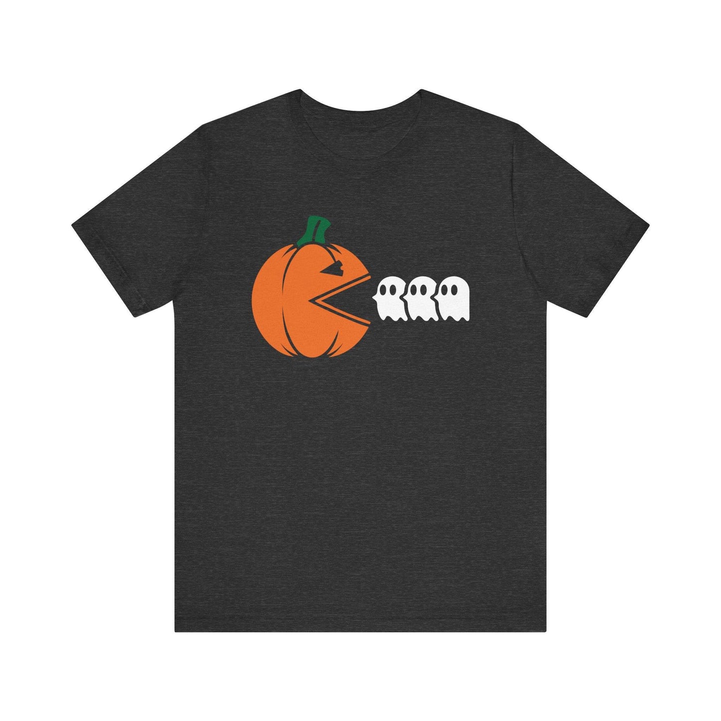 Halloween Pumpkin Chasing Ghosts T-Shirt - Fun Retro Gaming Design - Goateez Style