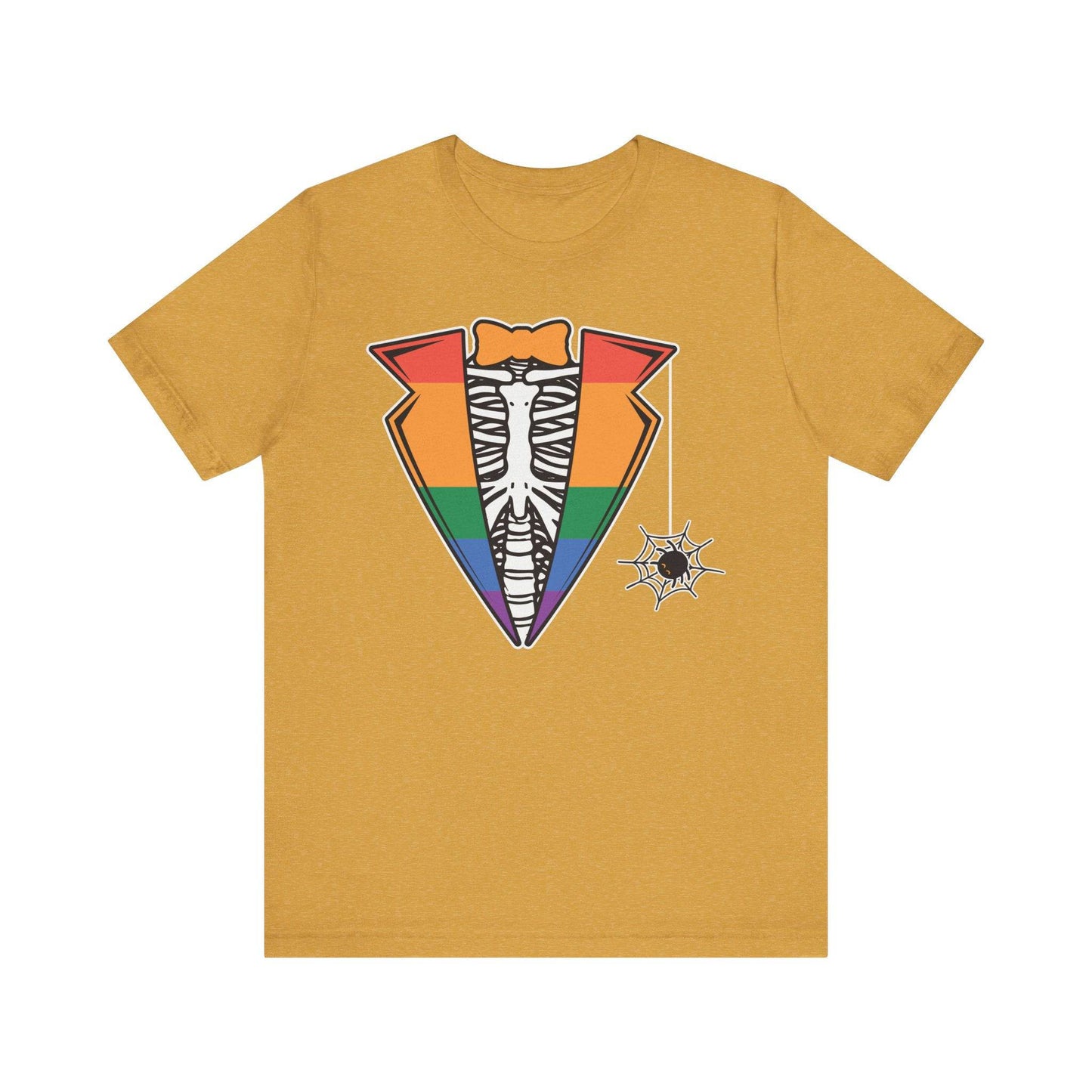 Skeleton Tuxedo Pride Flag T-Shirt - LGBTQ Halloween Costume Design - Goateez Style