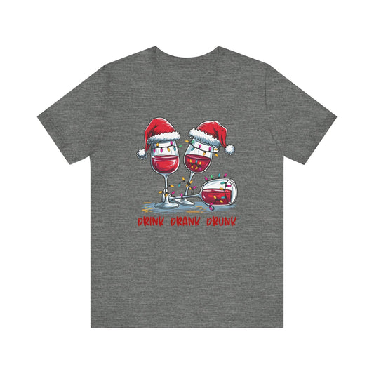 Drink Drank Drunk Christmas Wine Shirt - Funny Holiday Tee - Goateez Style