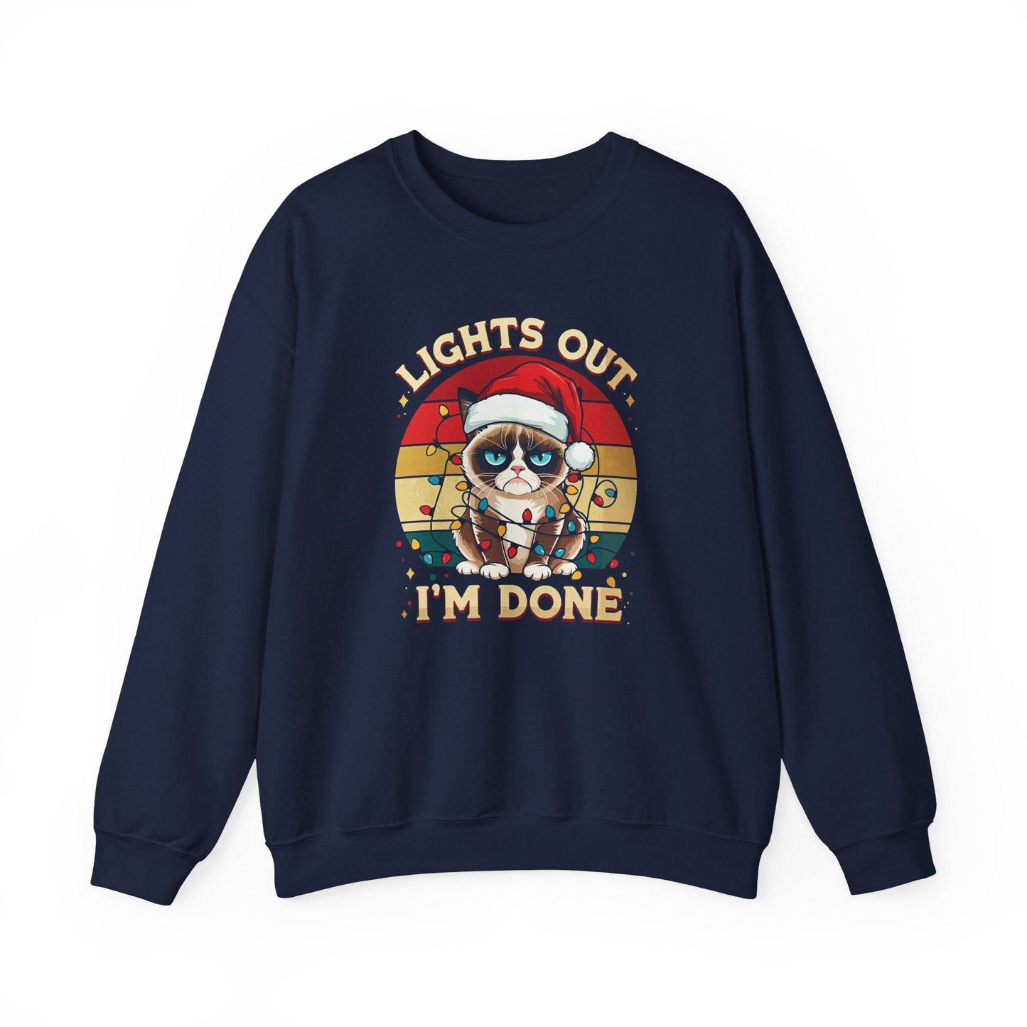 Lights Out, I'm Done Grumpy Cat Christmas Sweatshirt - Funny Holiday Humor - Goateez Style