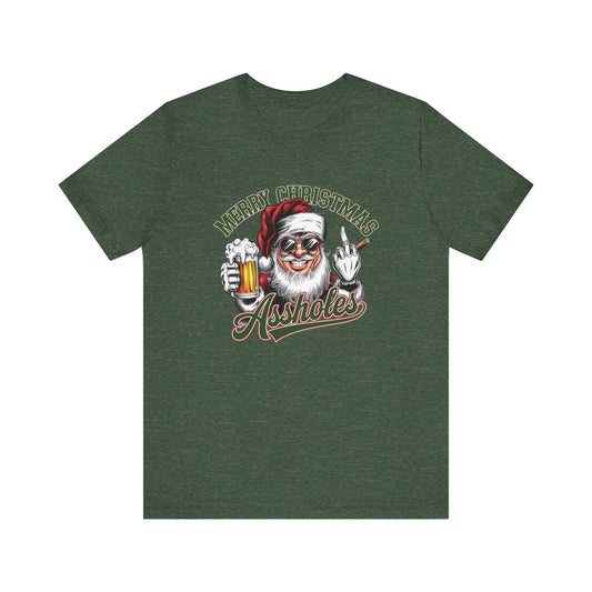 Merry Christmas Assholes Funny Santa T-Shirt Adult Humor - Goateez Style