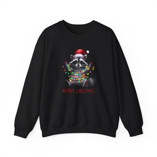Merry Christmas Raccoon Sweatshirt - Cute Holiday Lights Design - Goateez Style