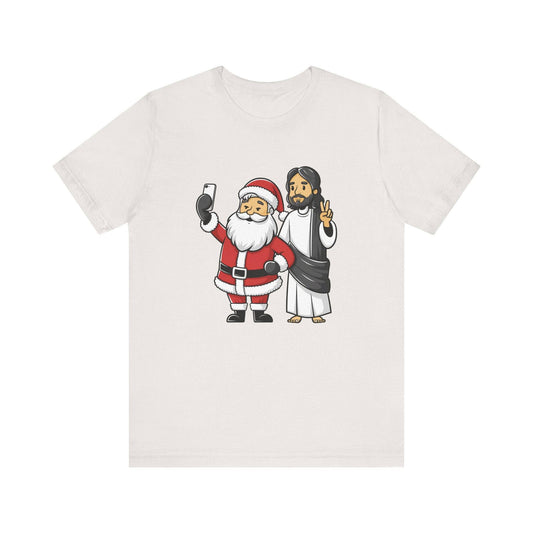 Santa and Jesus Selfie Christmas T-Shirt - Fun Holiday Humor Graphic Tee - Goateez Style