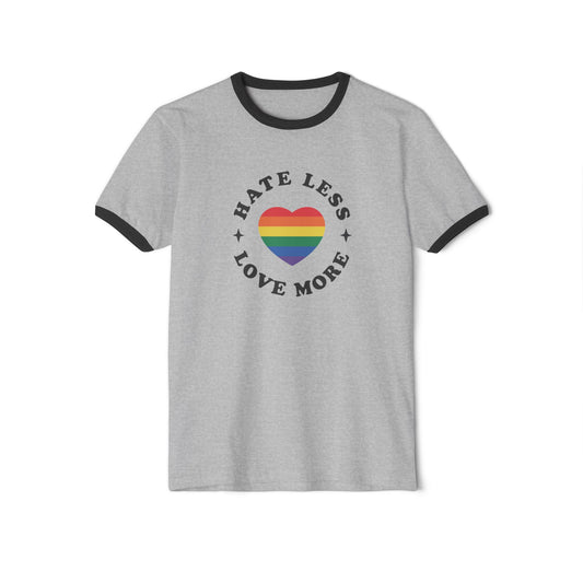 Hate Less Love More Ringer Tee | LGBTQ Pride Shirt