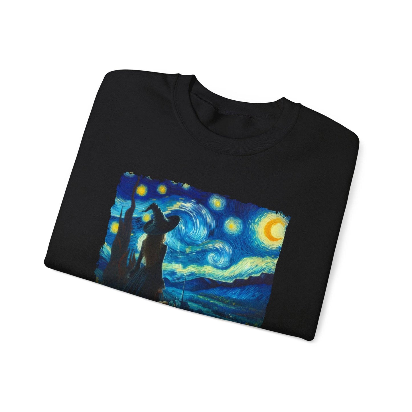 Witch Starry Night Sweatshirt - Van Gogh Inspired Halloween Art - Goateez Style