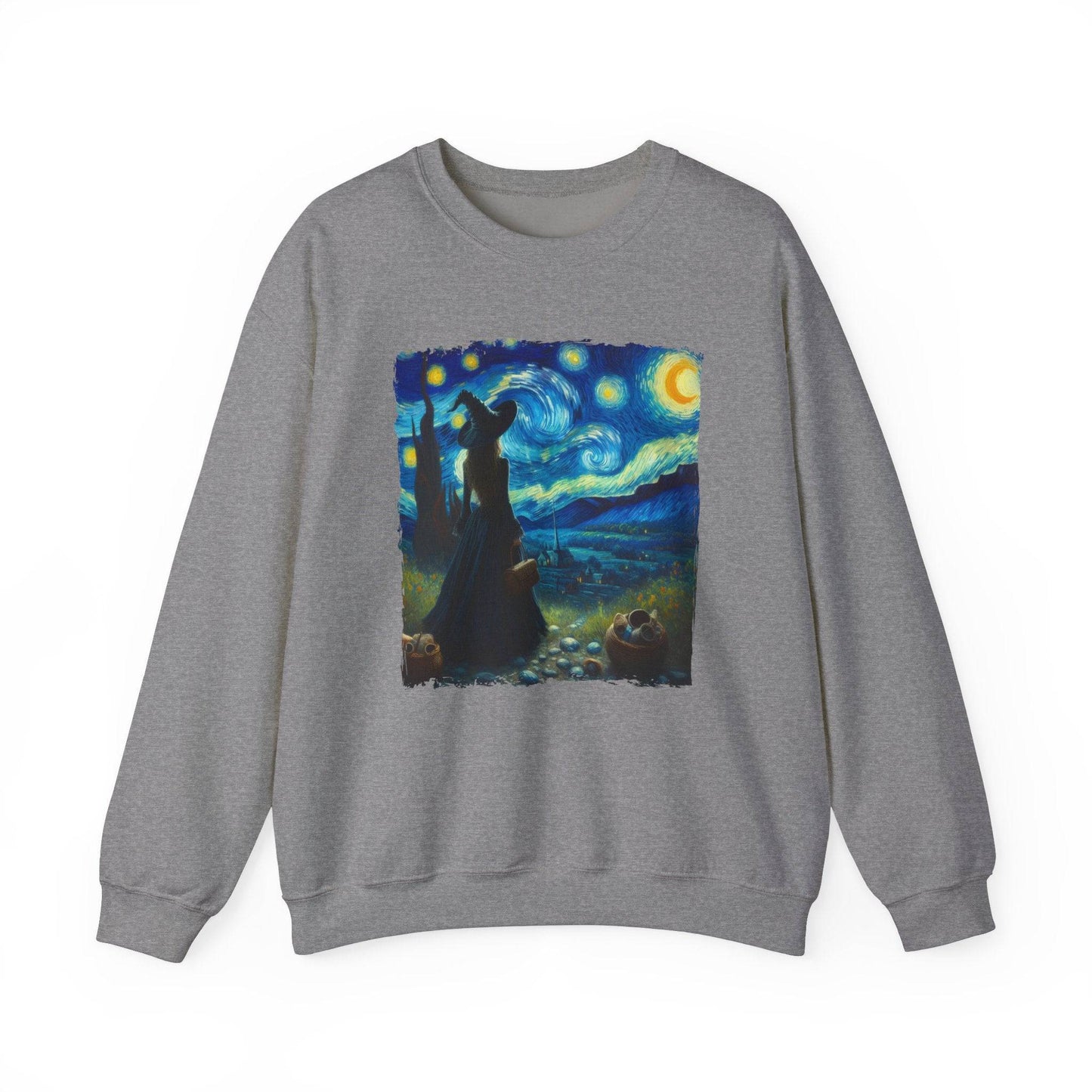 Witch Starry Night Sweatshirt - Van Gogh Inspired Halloween Art - Goateez Style