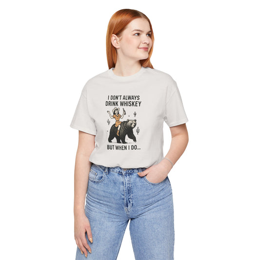 Whiskey Funny T-Shirt - Cowgirl Rides Bear Graphic Tee