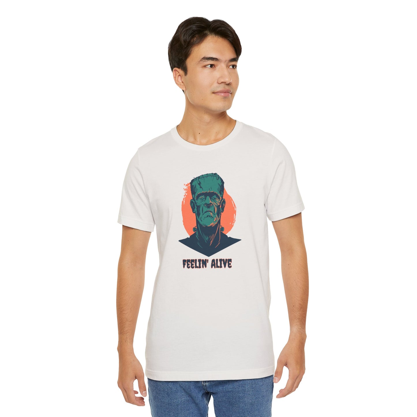 Feelin' Alive Frankenstein Funny Design Halloween Graphic T-Shirt - Goateez Style
