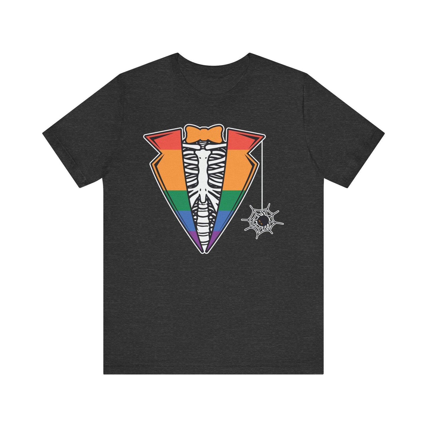 Skeleton Tuxedo Pride Flag T-Shirt - LGBTQ Halloween Costume Design - Goateez Style