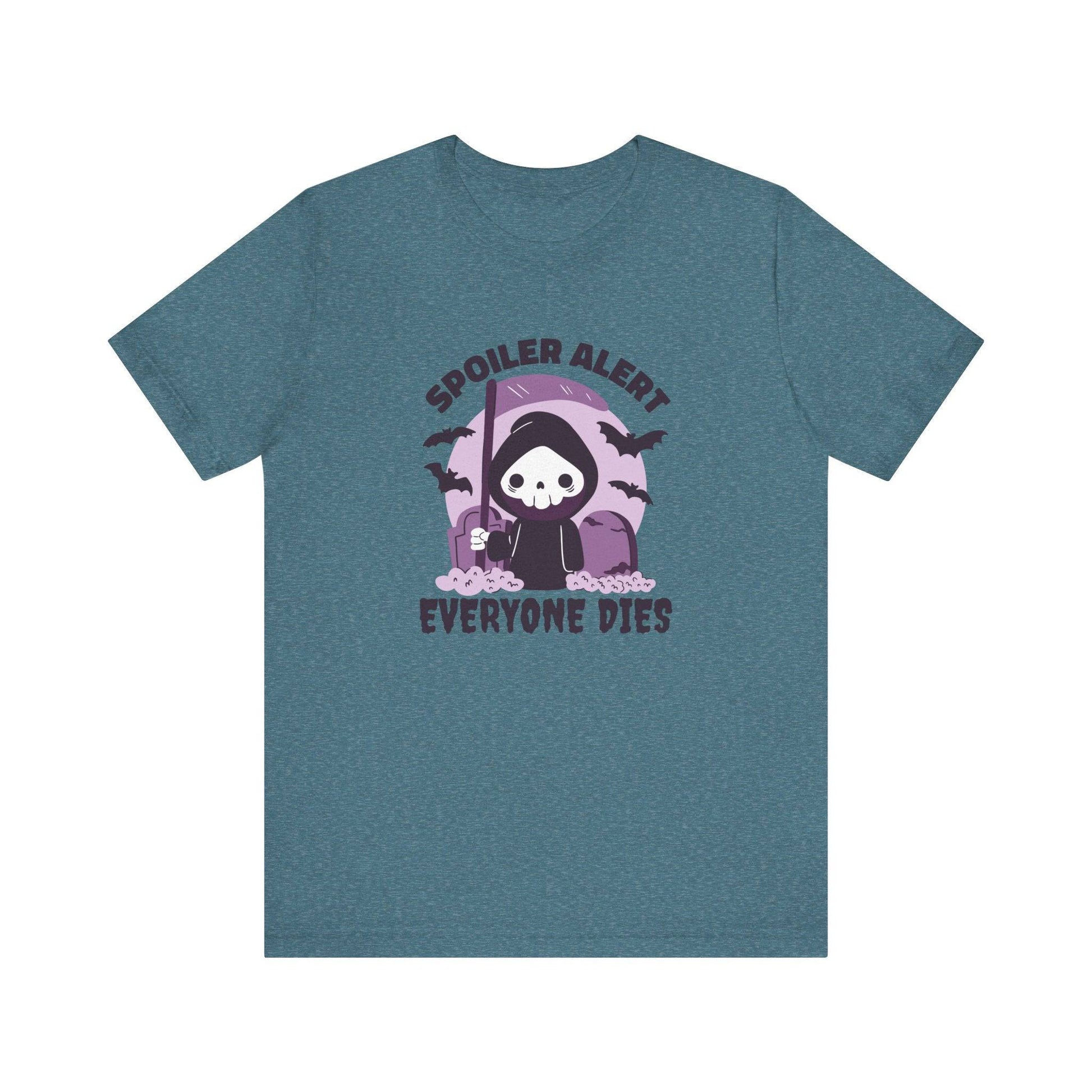Spoiler Alert Everyone Dies Funny Halloween Graphic T-Shirt - Goateez Style