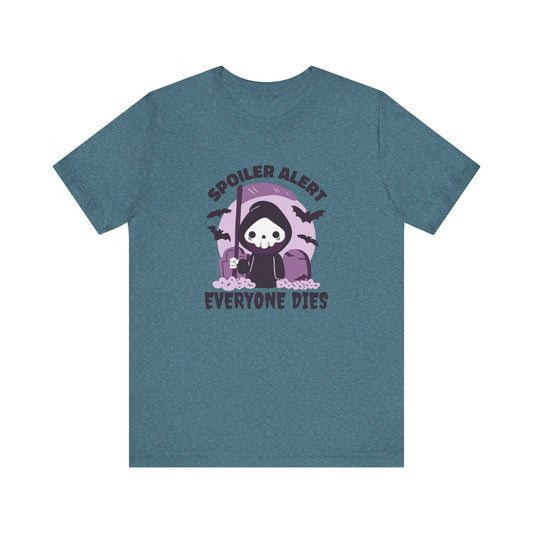 Spoiler Alert Everyone Dies Funny Halloween Graphic T-Shirt - Goateez Style