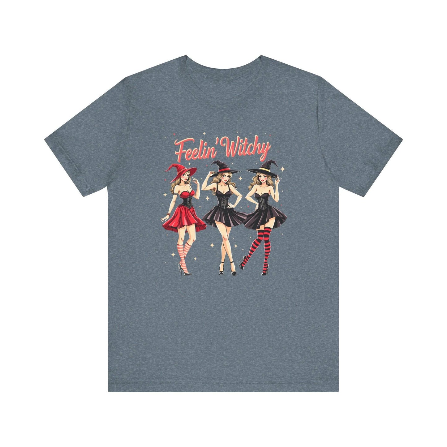 Feelin' Witchy Halloween T-Shirt - Witchy Vibes Cute Witch Trio - Goateez Style
