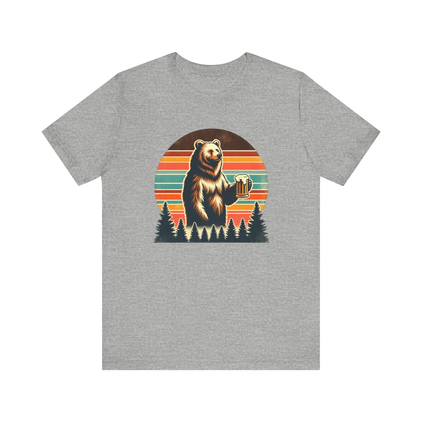 Retro Bear with Beer T-Shirt - Forest Sunset Graphic Tee