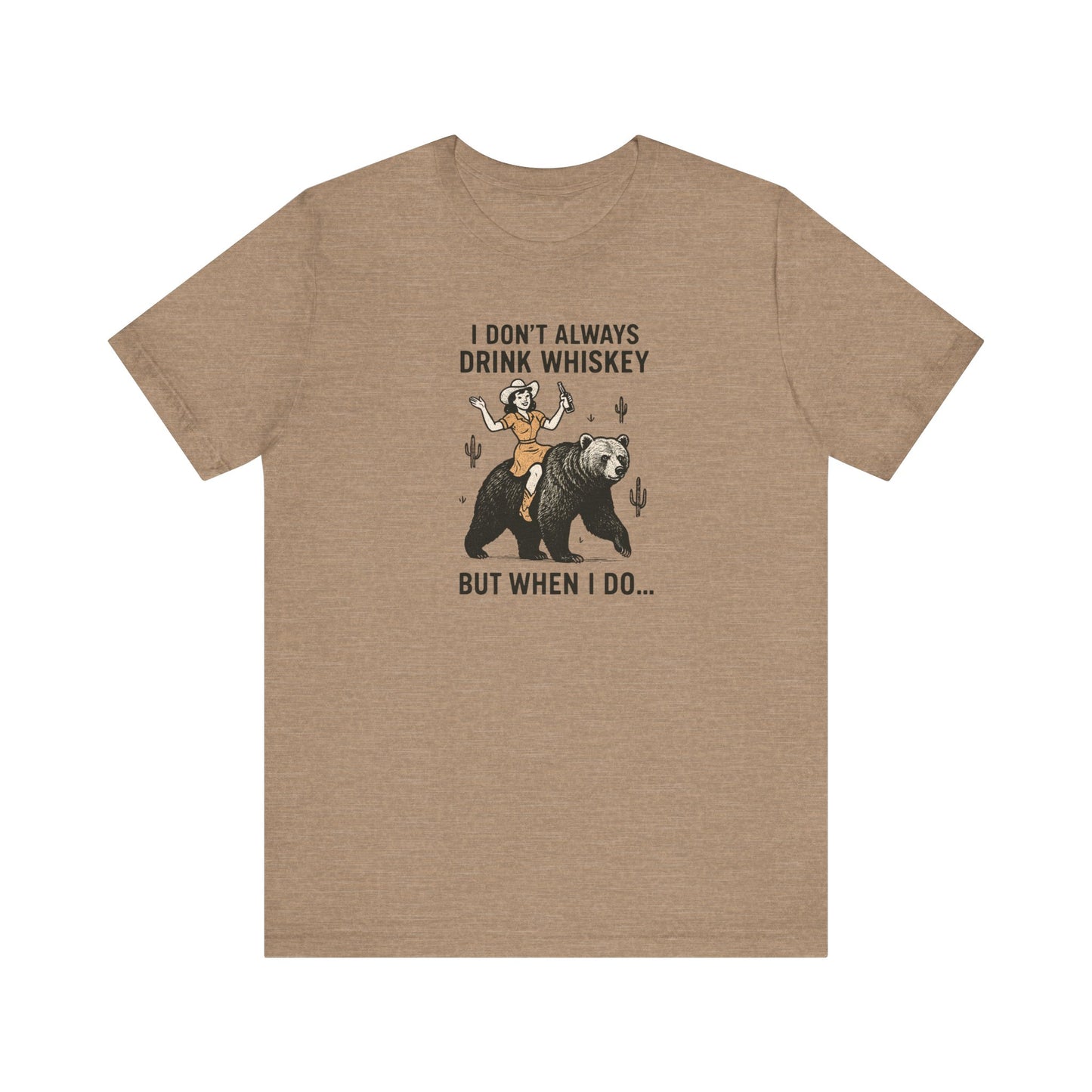 Whiskey Funny T-Shirt - Cowgirl Rides Bear Graphic Tee