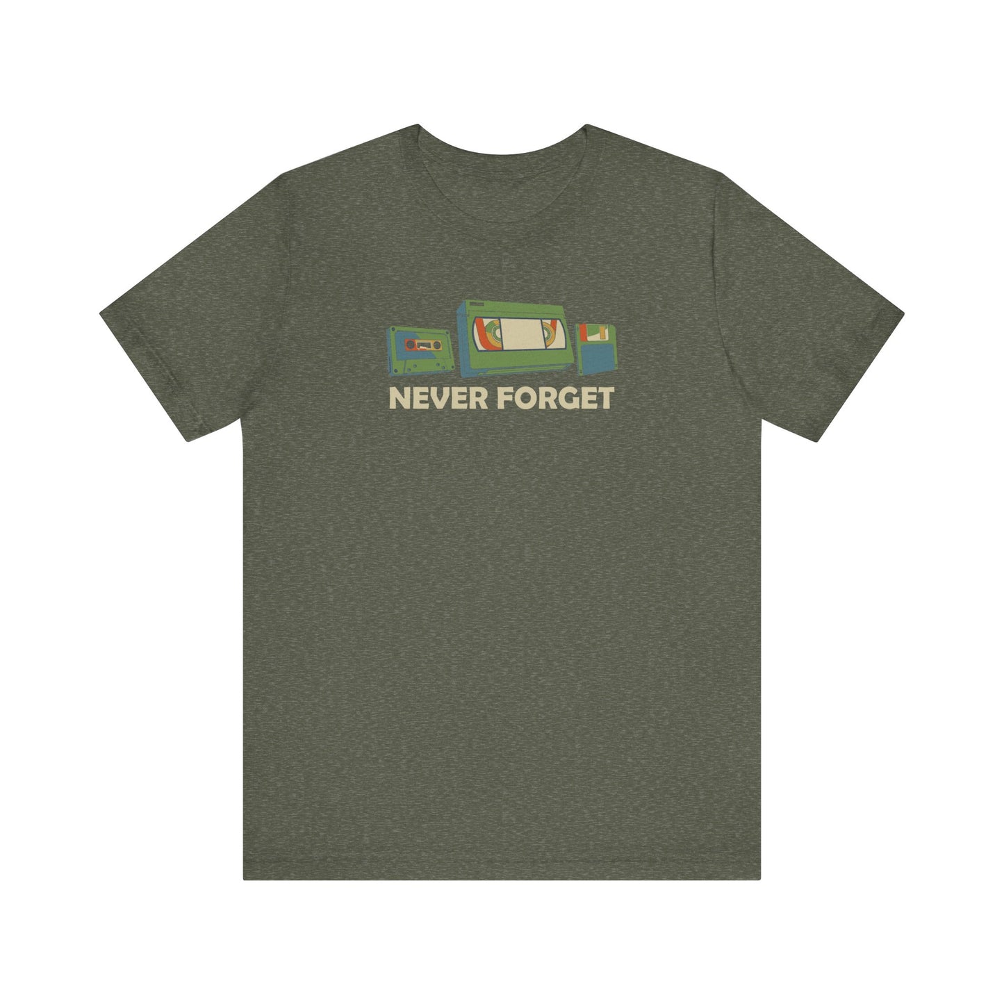 Never Forget T-Shirt - Retro Cassette, VHS, and Floppy Disk Design - Goateez Style