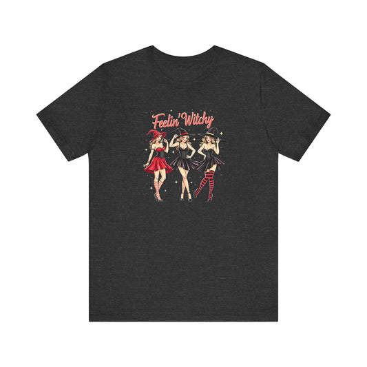 Feelin' Witchy Halloween T-Shirt - Witchy Vibes Cute Witch Trio - Goateez Style