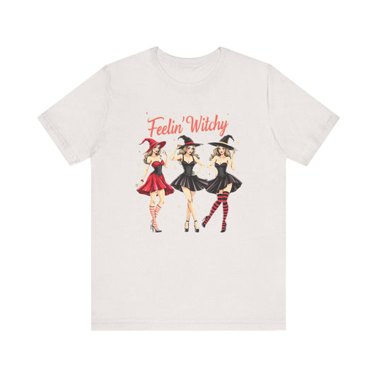 Feelin' Witchy Halloween T-Shirt - Witchy Vibes Cute Witch Trio - Goateez Style