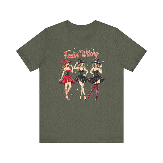 Feelin' Witchy Halloween T-Shirt - Witchy Vibes Cute Witch Trio - Goateez Style