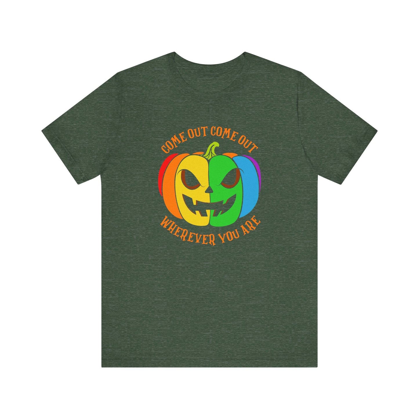 Come Out Wherever You Are LGBTQ Halloween T-Shirt - Rainbow Pumpkin Design - Goateez Style