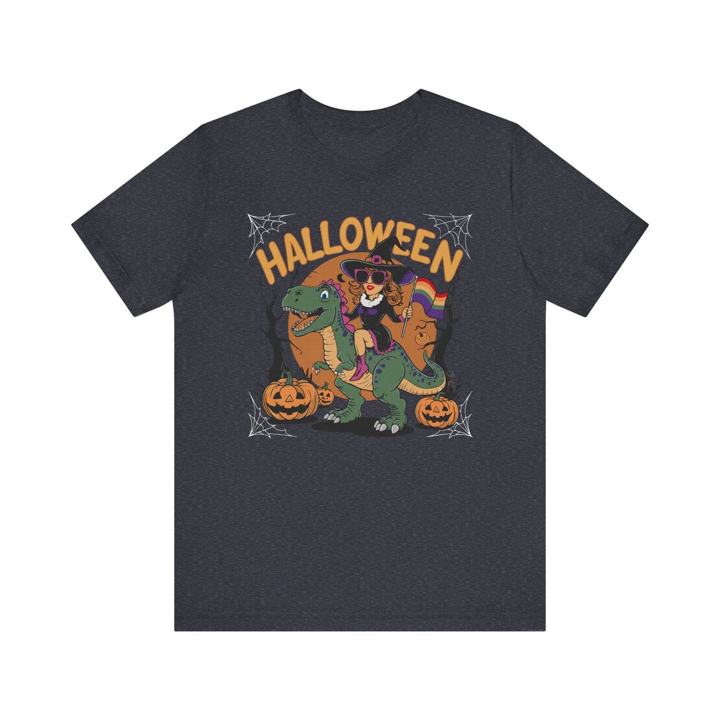 Halloween Witch and Dinosaur Pride T-Shirt - Fun LGBTQ Halloween Design - Goateez Style