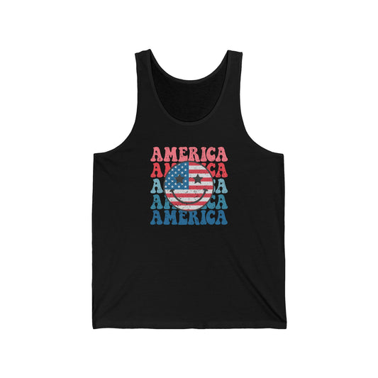 Retro America Smiley Face Tank Top - Patriotic 70s Vibes - Goateez Style