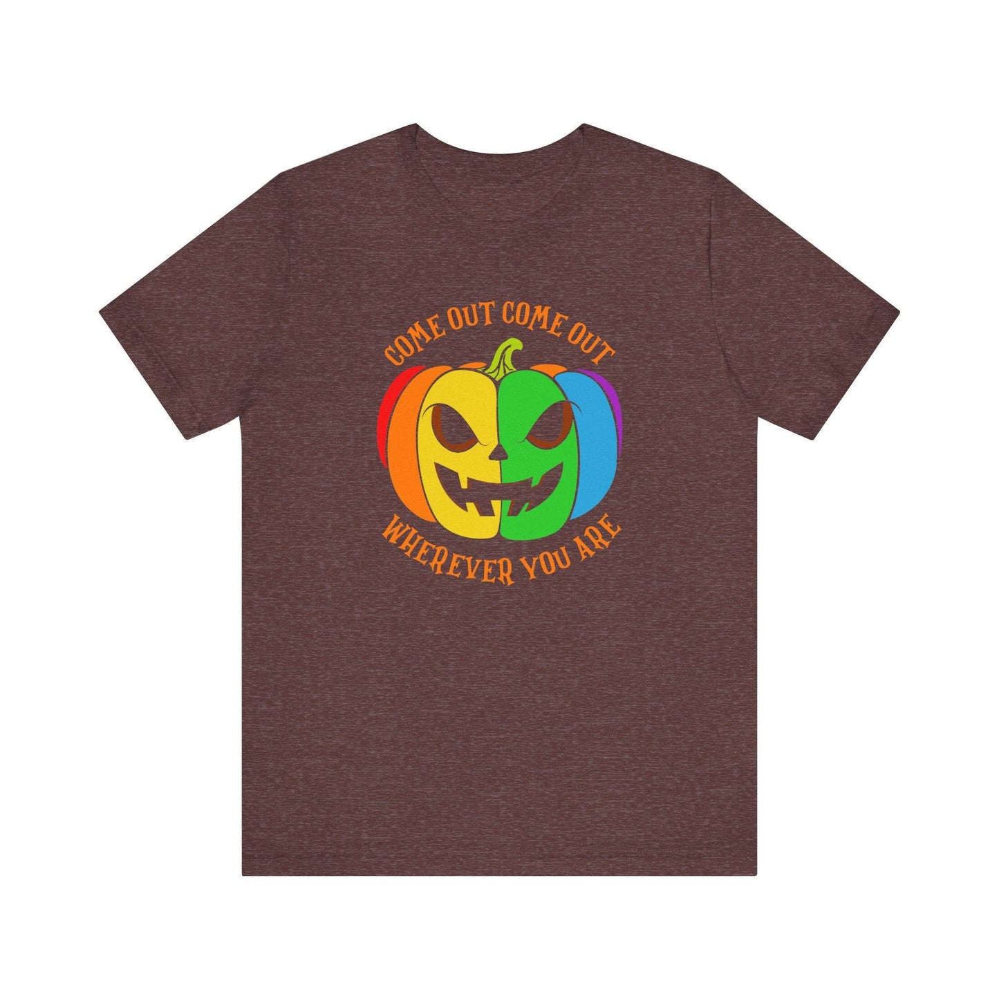 Come Out Wherever You Are LGBTQ Halloween T-Shirt - Rainbow Pumpkin Design - Goateez Style
